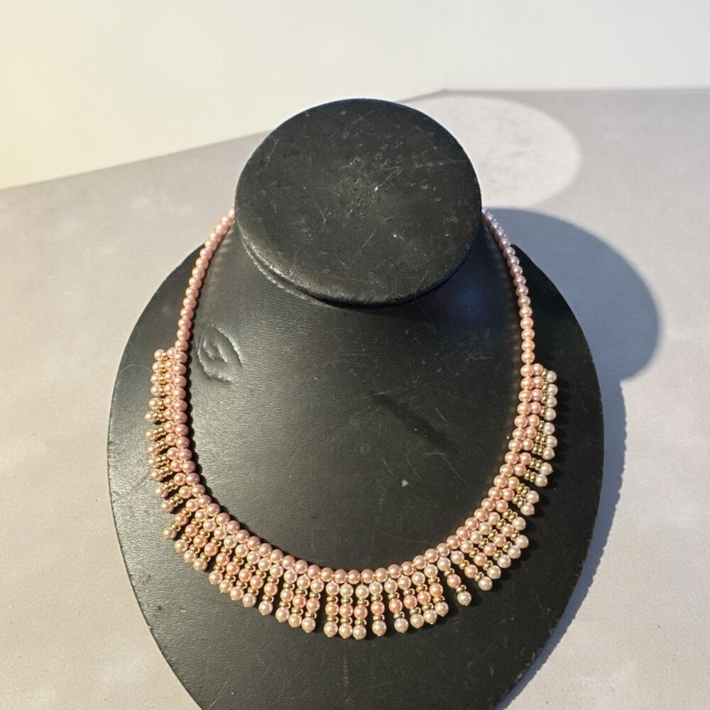 Napier Faux Pearl Choker Necklace Light Pink Gold Spacers 11'